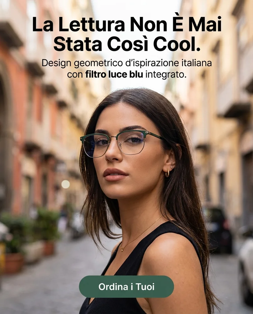 Italian poster: gafas de lectura anti luz azul