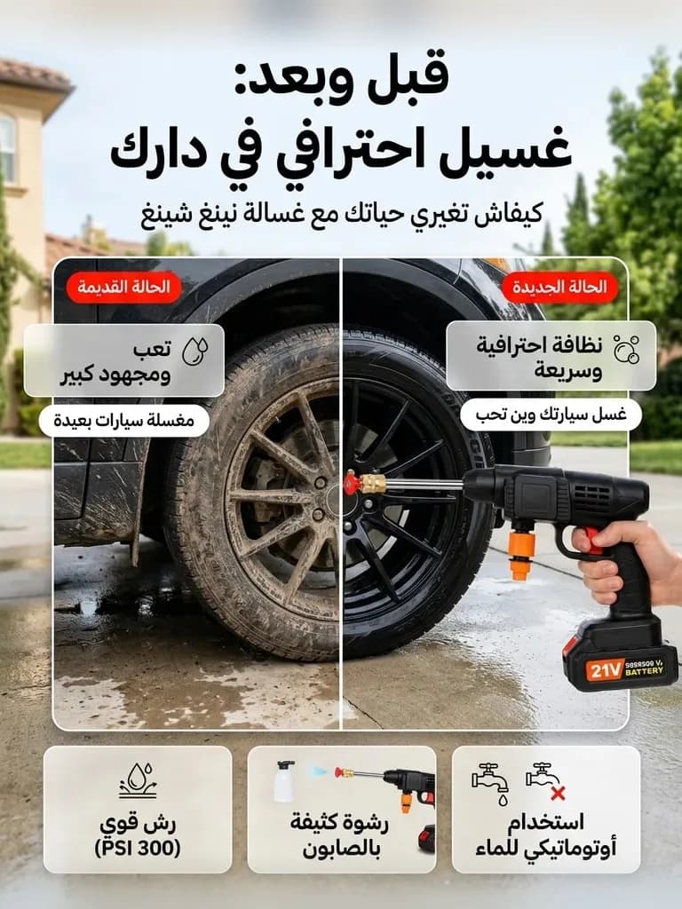 21V Cordless High Pressure Car Washer: Before / after section